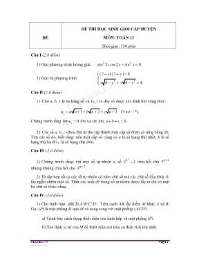 Đề thi học sinh giỏi cấp huyện môn Toán 11